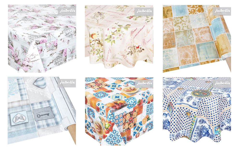 Zum ländlichen Wohnstil passen Karo- und Blumenmuster - modern wirken Tischdecken aus Wachstuch in Uni und mit grafischen Motiven - für einen klassischen Wohnstil